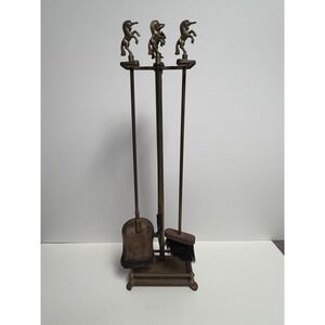 Vintage Brass Unicorn MCM Fireplace Tool Set 3-Pc + Extra Topper 31"